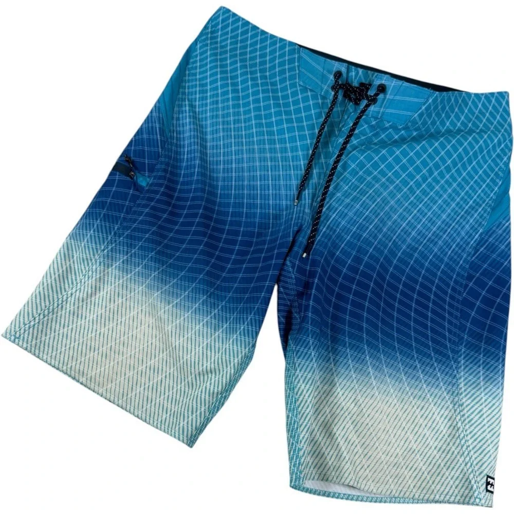 Billabong Fluid Pro Board Shorts Mens 31 Blue Gradient Grid Recycled Swim Trunks